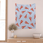 Classic Red Lobsters Pattern On Light Blue Wall Tapestry Gallery Image 2
