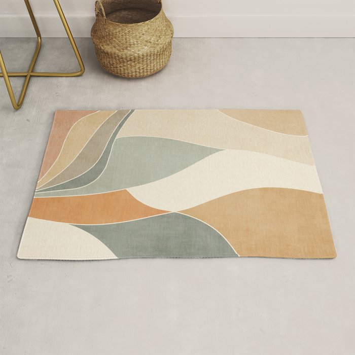 Neutral Soft Tones Modern Abstract Leaves Rug Gallery Image 1