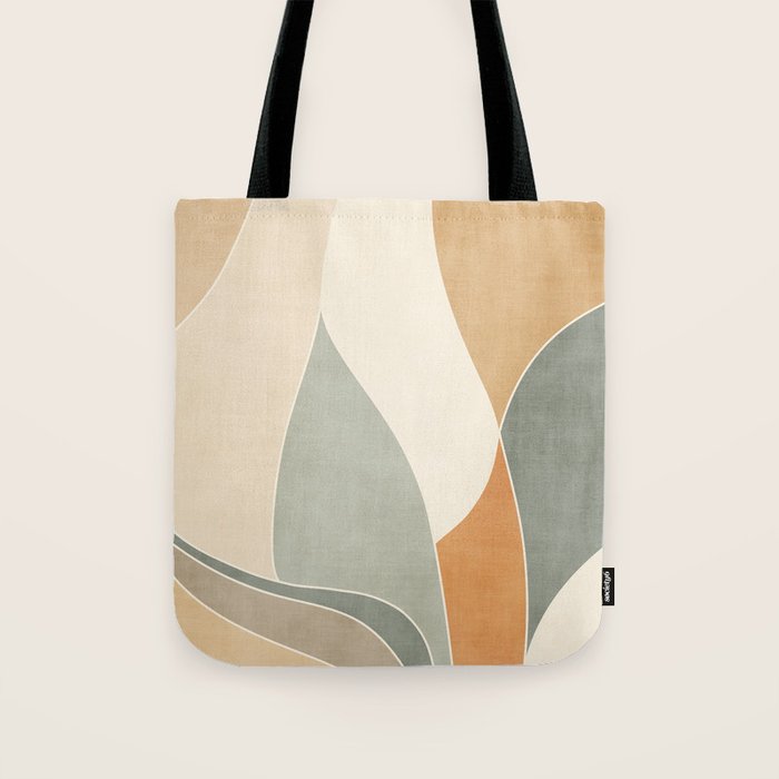 Neutral Soft Tones Modern Abstract Leaves Tote Bag Gallery Image 1