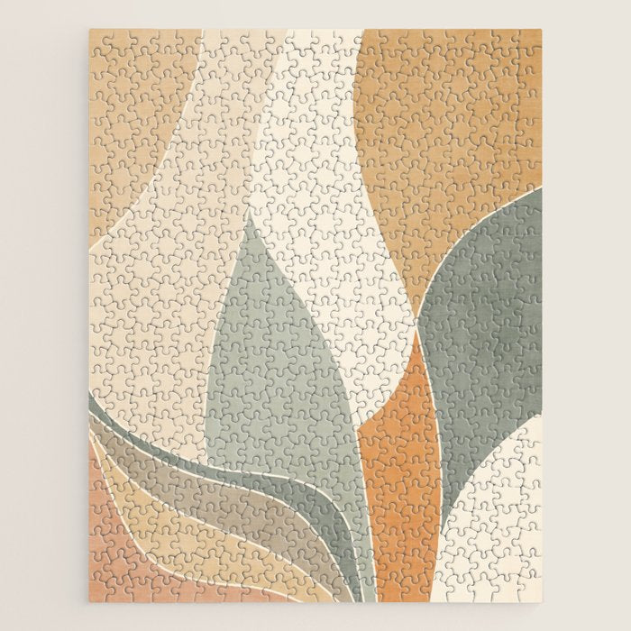 Neutral Soft Tones Modern Abstract Leaves Jigsaw Puzzle