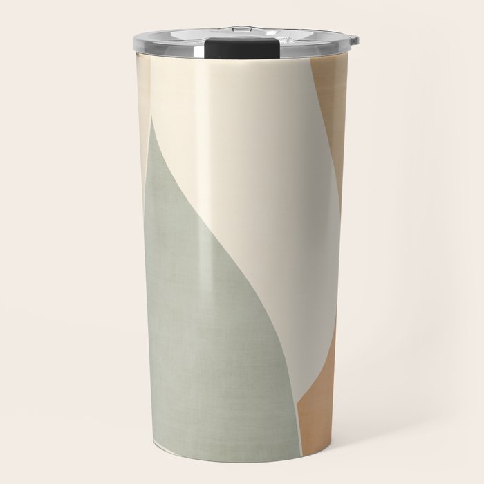 Neutral Soft Tones Modern Abstract Leaves Travel Mug Gallery Image 1