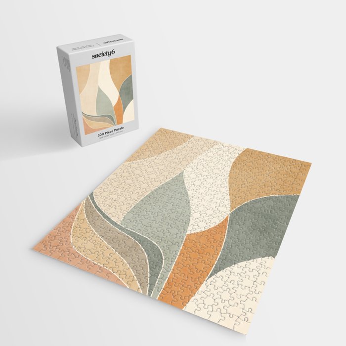 Neutral Soft Tones Modern Abstract Leaves Jigsaw Puzzle Gallery Image 2
