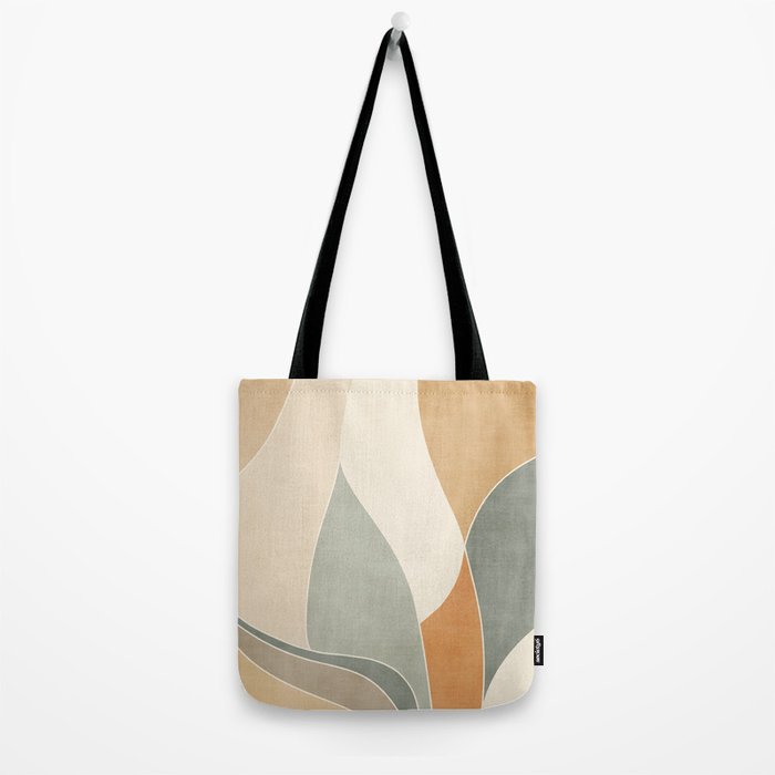 Neutral Soft Tones Modern Abstract Leaves Tote Bag Gallery Image 2