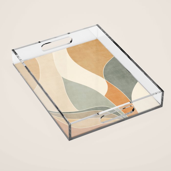 Neutral Soft Tones Modern Abstract Leaves Acrylic Tray Gallery Image 1