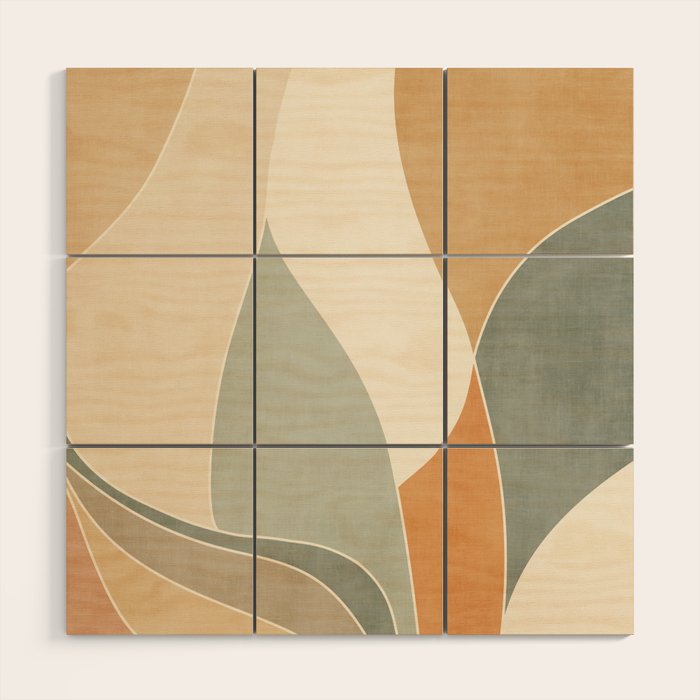 Neutral Soft Tones Modern Abstract Leaves Wood Wall Art Gallery Image 1