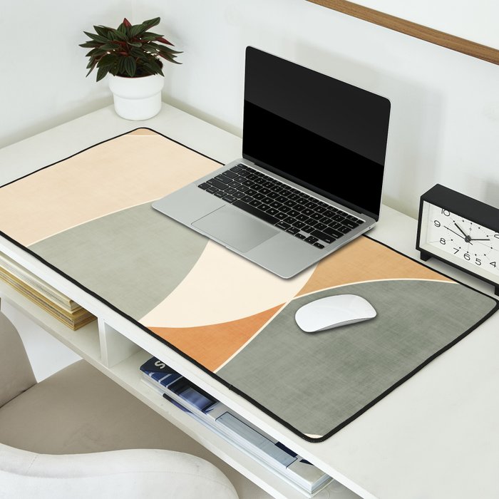 Neutral Soft Tones Modern Abstract Leaves Desk Mat Gallery Image 2