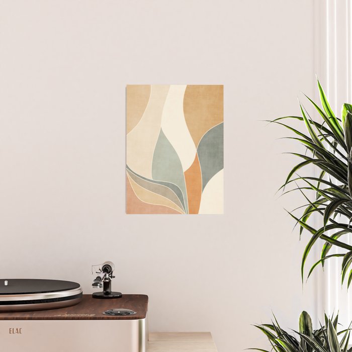 Neutral Soft Tones Modern Abstract Leaves Poster Gallery Image 2
