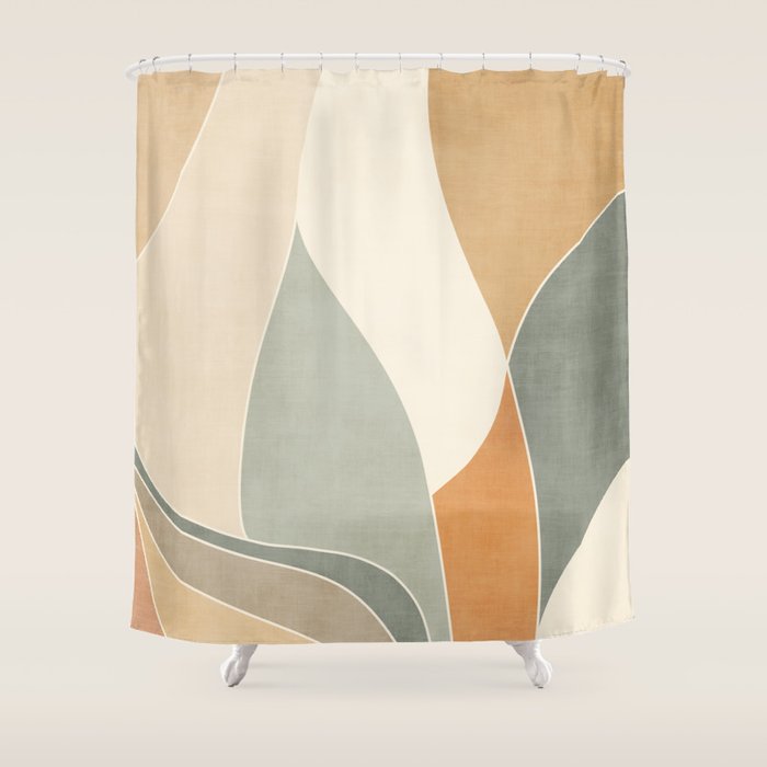 Neutral Soft Tones Modern Abstract Leaves Shower Curtain Gallery Image 1