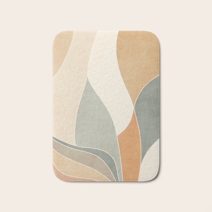 Neutral Soft Tones Modern Abstract Leaves Bath Mat Gallery Image 1