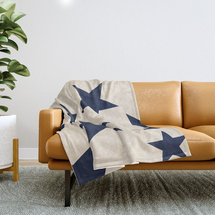 Navy & Light Beige Big Ol' Stars Throw Blanket Gallery Image 1