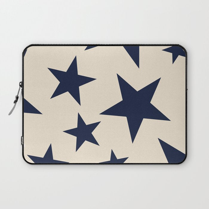 Navy & Light Beige Big Ol' Stars Laptop Sleeve Gallery Image 1