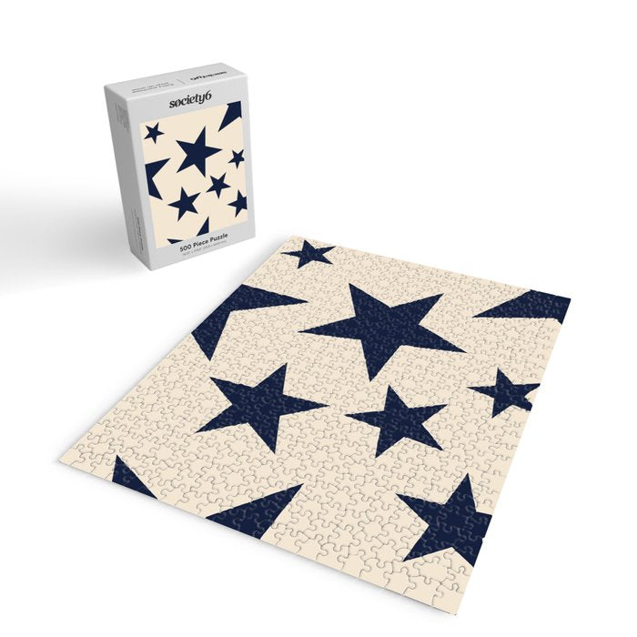 Navy & Light Beige Big Ol' Stars Jigsaw Puzzle Gallery Image 2