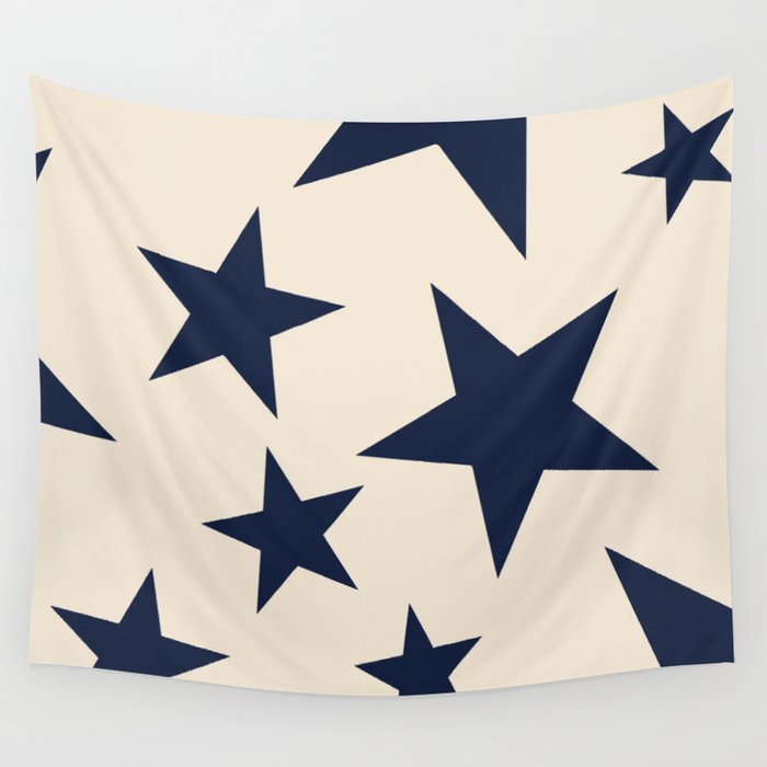 Navy & Light Beige Big Ol' Stars Wall Tapestry Gallery Image 4