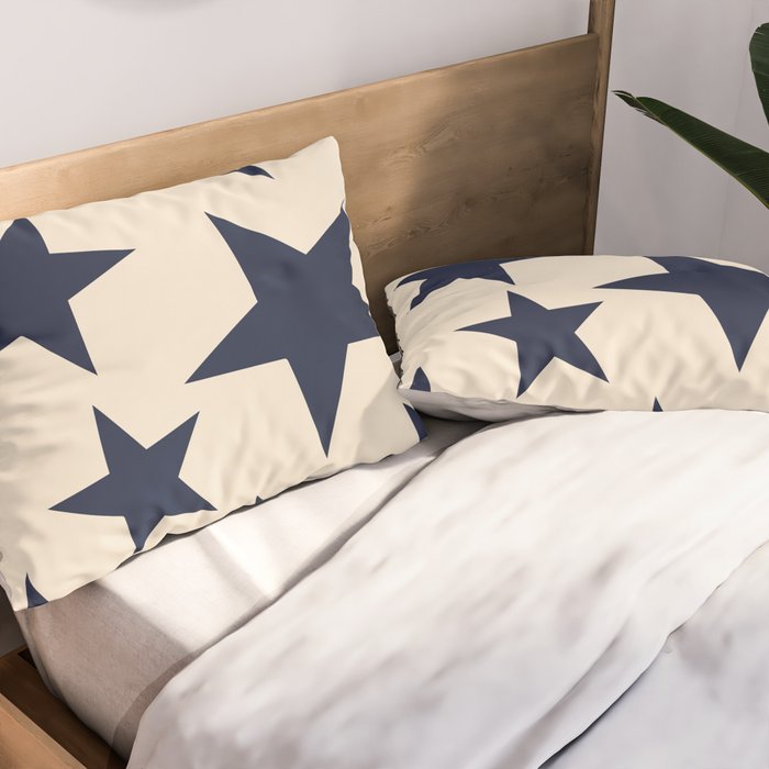 Navy & Light Beige Big Ol' Stars Pillow Sham Gallery Image 2