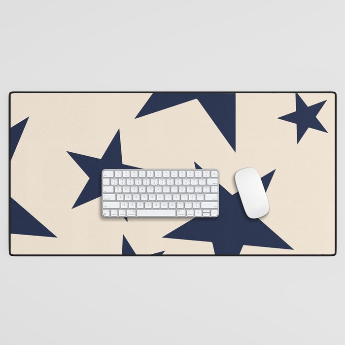 Navy & Light Beige Big Ol' Stars Desk Mat Gallery Image 1