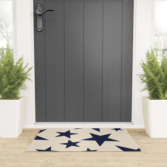 Navy & Light Beige Big Ol' Stars Welcome Mat Gallery Image 3