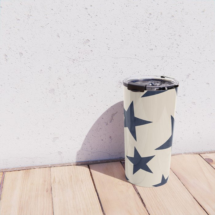 Navy & Light Beige Big Ol' Stars Travel Mug Gallery Image 4