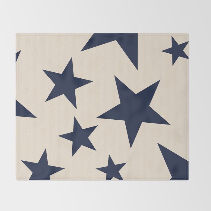 Navy & Light Beige Big Ol' Stars Throw Blanket Gallery Image 2