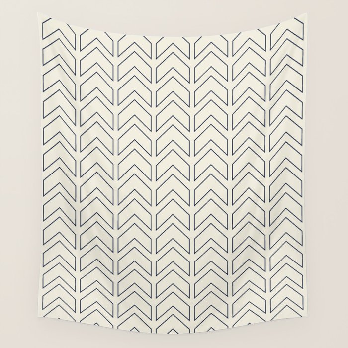 Navy Blue and White Chevron Geometric Pattern Wall Tapestry Gallery Image 4