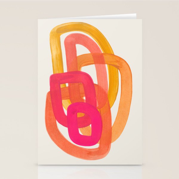 Funky Retro 70's Style Pattern Orange Pink Greindent Striped Circles Mid Century Colorful Pop Art Stationery Card Gallery Image 2