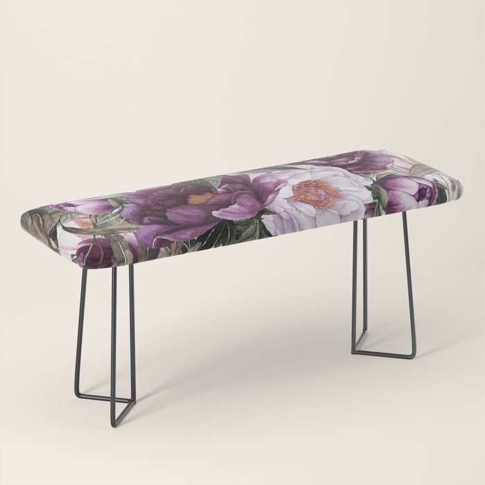 Purple Plum Pink Watercolor Peonies and Greenery Bench Gallery Image 1