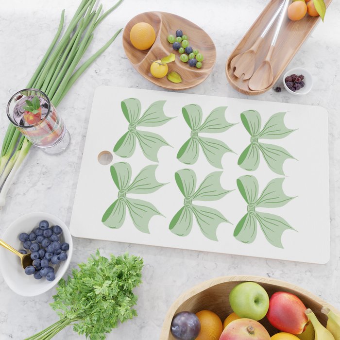 Elegant Light Green Bow Pattern A Classic and Stylish Design for Any Occasion Cutting Board Gallery Image 2