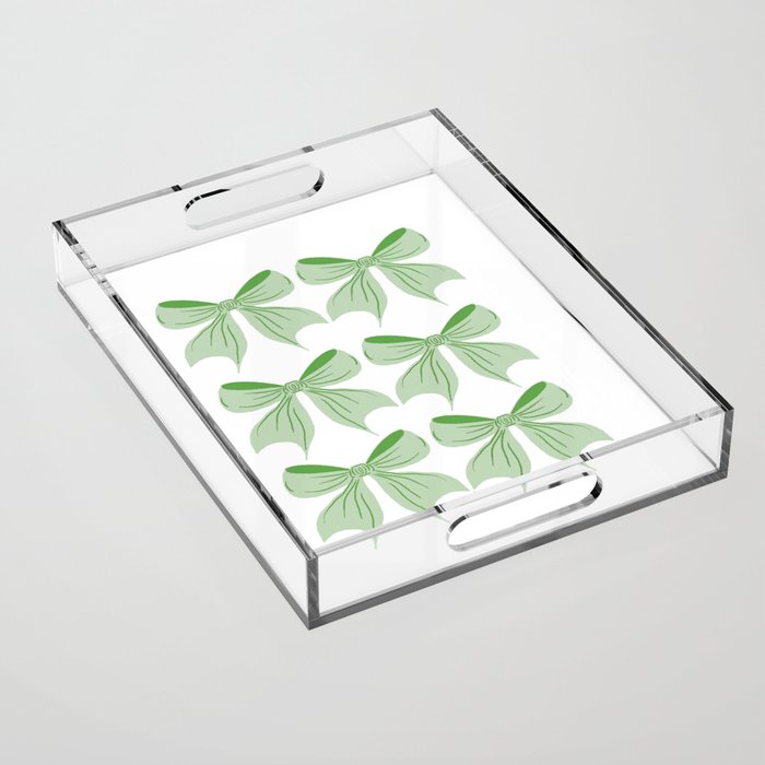 Elegant Light Green Bow Pattern A Classic and Stylish Design for Any Occasion Acrylic Tray Gallery Image 1