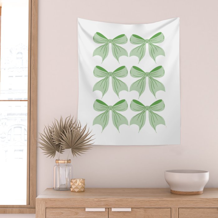 Elegant Light Green Bow Pattern A Classic and Stylish Design for Any Occasion Wall Tapestry Gallery Image 2