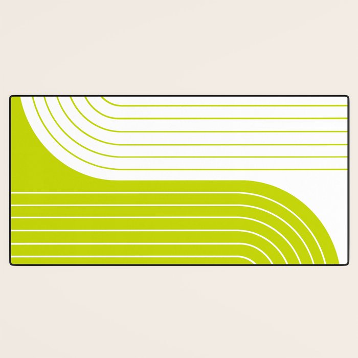 Two Tone Line Curvature LXXVII Lime Green Modern Arch Abstract Desk Mat Gallery Image 3