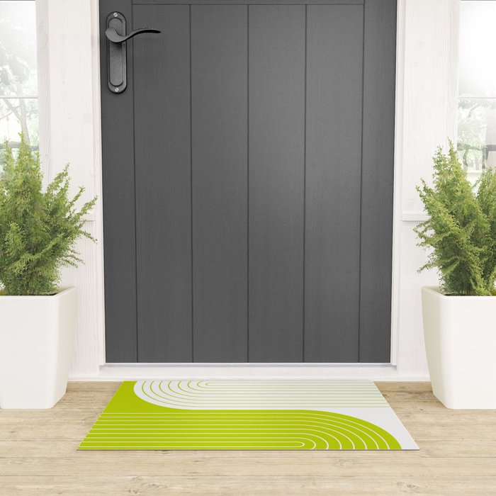 Two Tone Line Curvature LXXVII Lime Green Modern Arch Abstract Welcome Mat Gallery Image 3