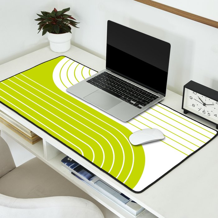 Two Tone Line Curvature LXXVII Lime Green Modern Arch Abstract Desk Mat Gallery Image 2