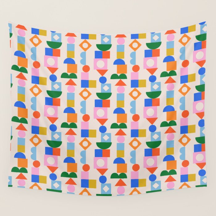 Vintage colorful geometric shape art pattern  Wall Tapestry Gallery Image 4