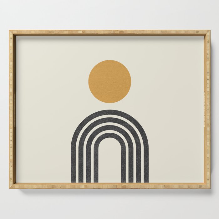 Mid century modern gold sun and black rainbow Serving Tray Gallery Image 1