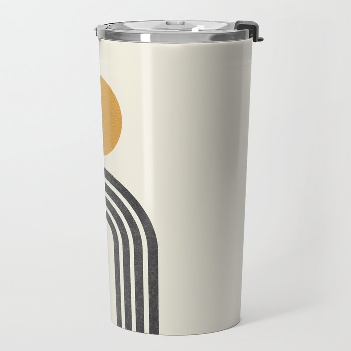 Mid century modern gold sun and black rainbow Travel Mug Gallery Image 2