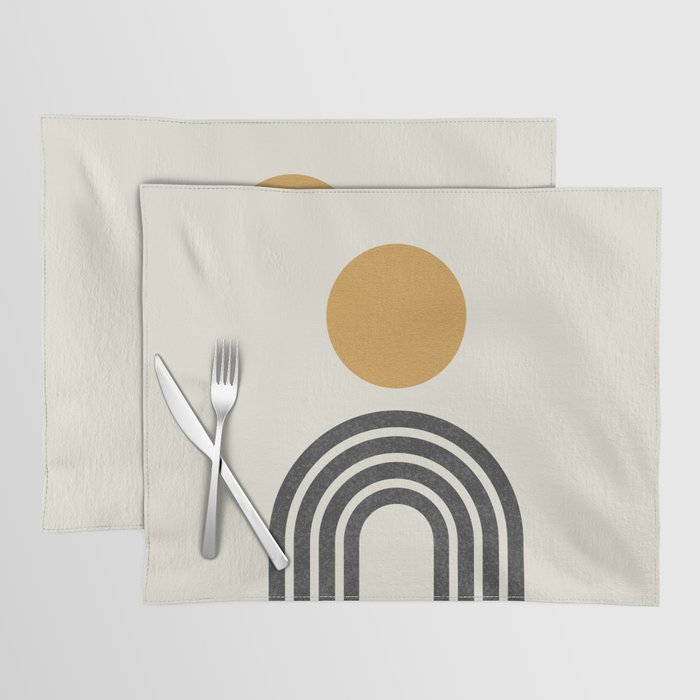 Mid century modern gold sun and black rainbow Placemat Gallery Image 1