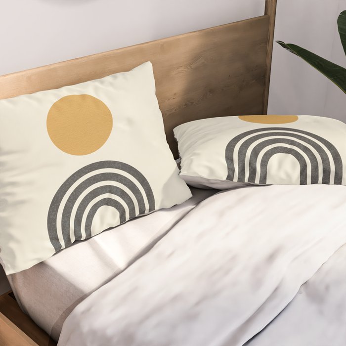 Mid century modern gold sun and black rainbow Pillow Sham Gallery Image 2