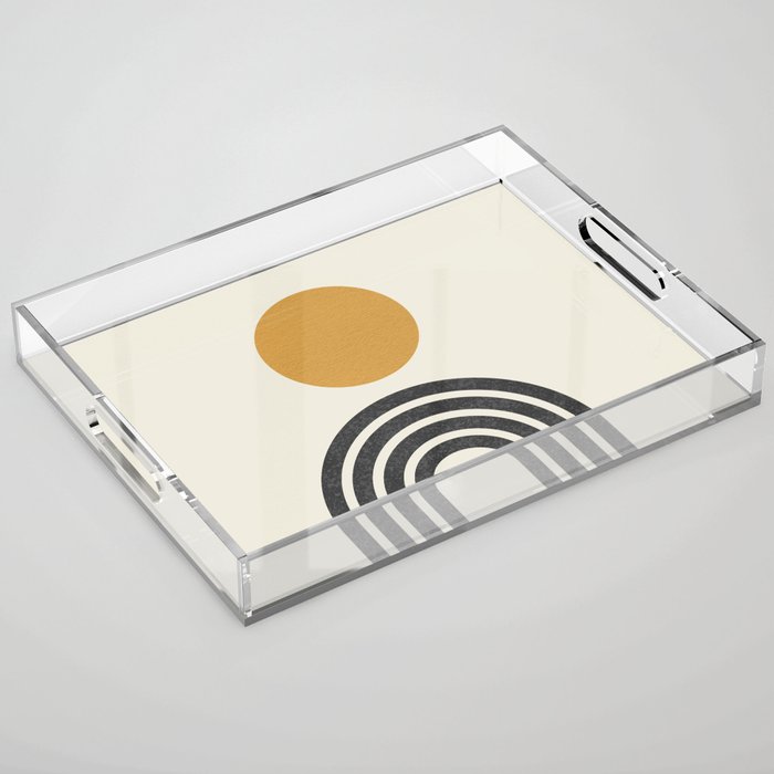 Mid century modern gold sun and black rainbow Acrylic Tray Gallery Image 1