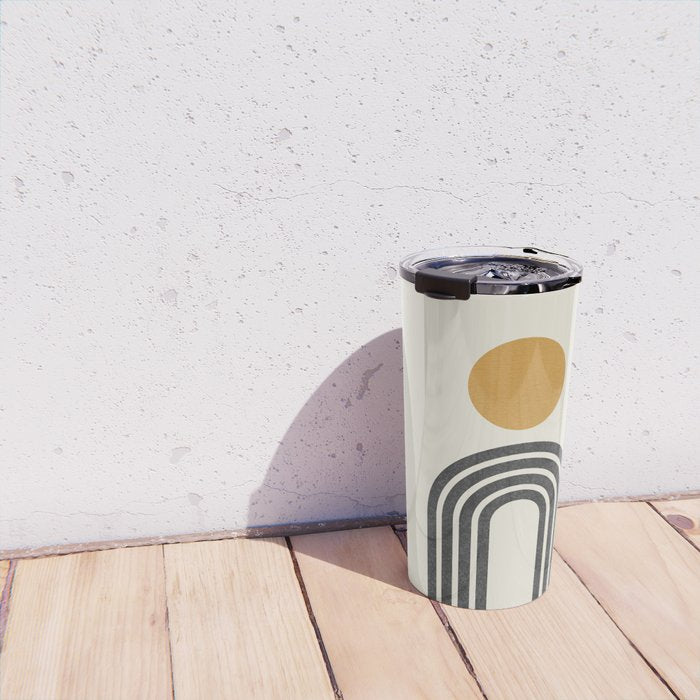 Mid century modern gold sun and black rainbow Travel Mug Gallery Image 4