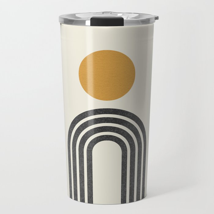 Mid century modern gold sun and black rainbow Travel Mug Gallery Image 1