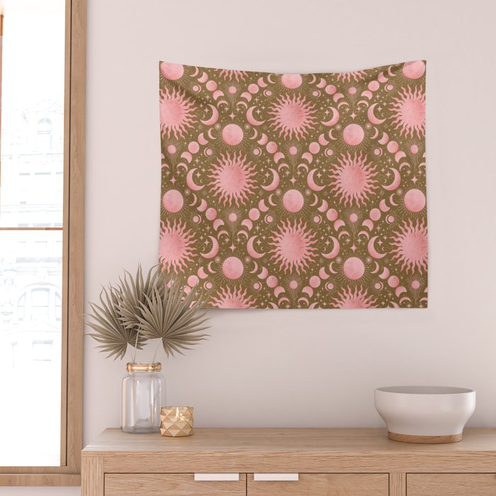Dusty Pink Boho Celestial Wall Tapestry Gallery Image 2