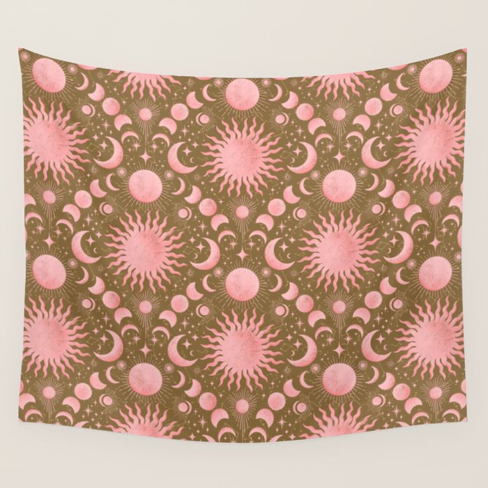 Dusty Pink Boho Celestial Wall Tapestry Gallery Image 4