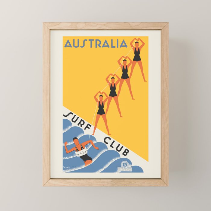 Art Deco Vintage Australia travel poster - Australia Surf Club, 1930s Mini Art Print Gallery Image 1