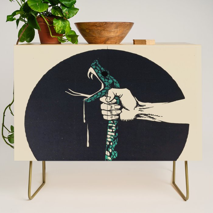 The strangling of a poisonous snake, representing the crushing colour lithograph G. Dorival 1918 Credenza Gallery Image 1