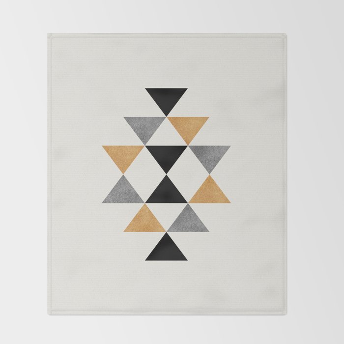 Aztec Graphic - Gold Gray Throw Blanket Gallery Image 2