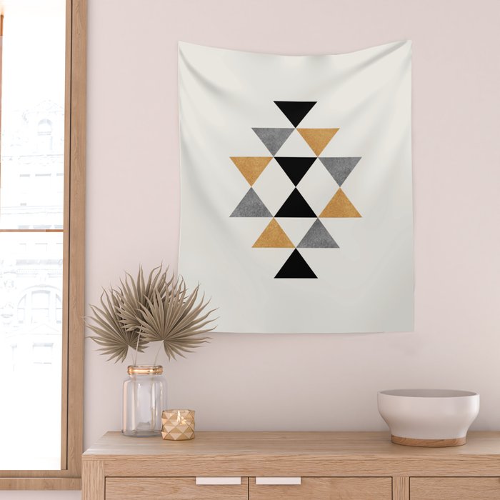 Aztec Graphic - Gold Gray Wall Tapestry Gallery Image 2