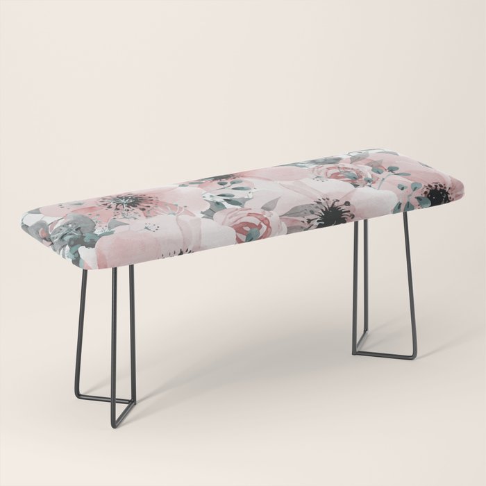 Flower Watercolor, Blush Pink and Gray, Floral Prints Bench Gallery Image 1