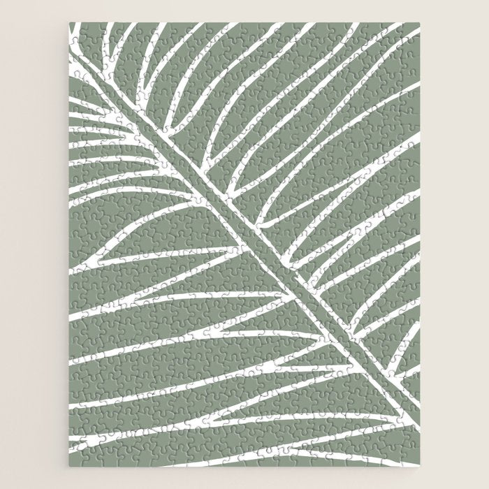 Minimalist, Tropical Leaf, Green, Boho Wall Art Jigsaw Puzzle Gallery Image 1