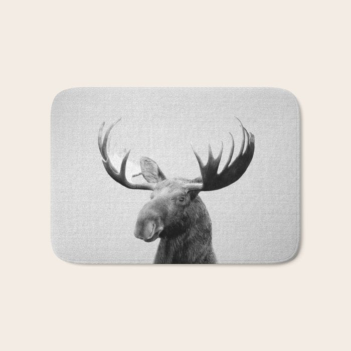 Moose - Black & White Bath Mat Gallery Image 1