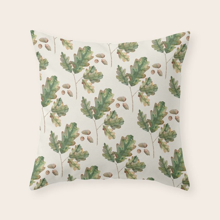 Oak tree  green leaves  Throw Pillow Gallery Image 6