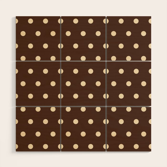 Vintage polka dots baroque brown & cream Wood Wall Art Gallery Image 1